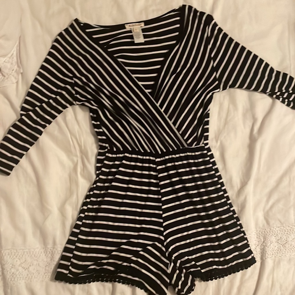 Navy and White Striped Romper